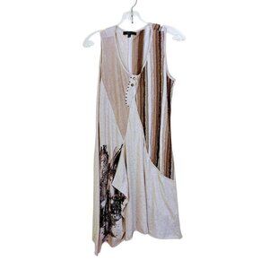 Cativa Lagenlook Dress Womens Size XL Mixed Media Sleeveless Neutrals Beige Boho